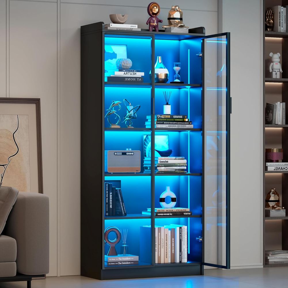 Motion Sensor Light - 65 Glass Curio Cabinet with 5-Tier