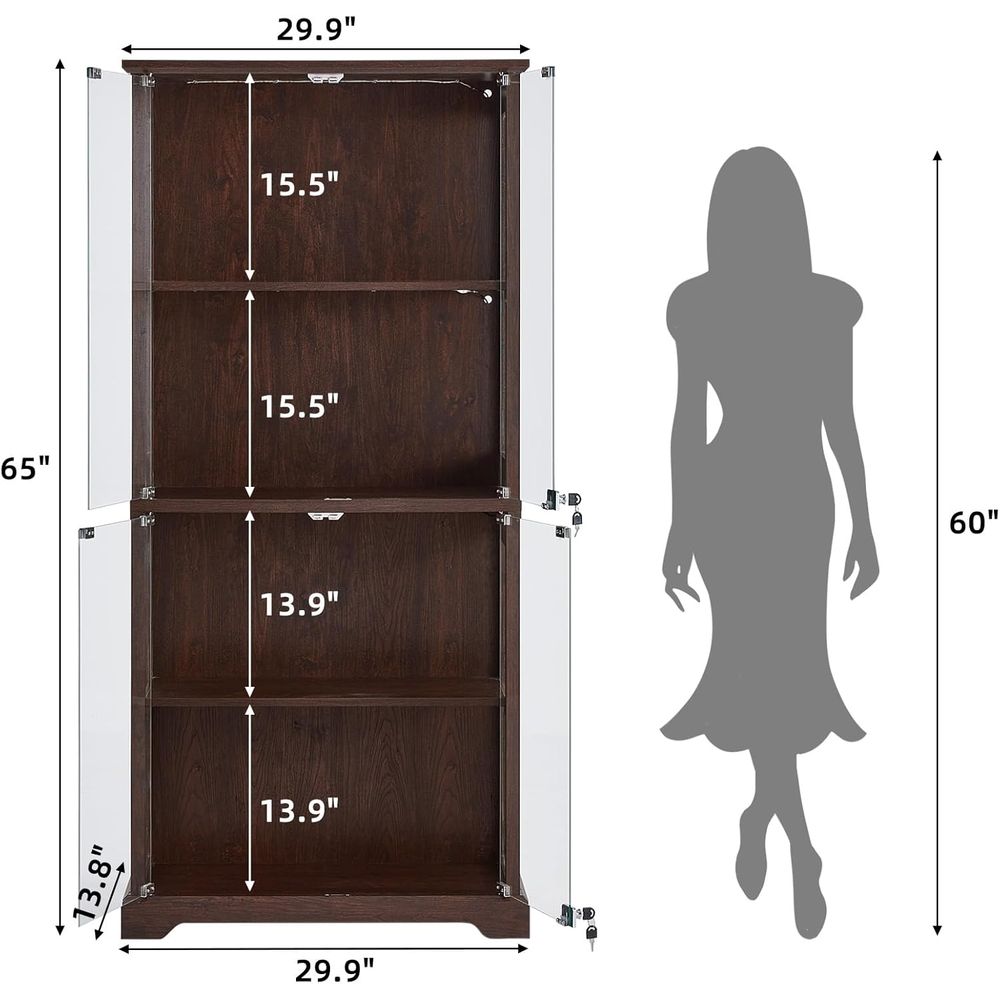 Walnut Glass-Door Display Cabi - Motion Sensor Light incelemesi ve fiyatı