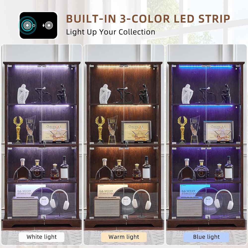 Walnut Glass-Door Display Cabi - Motion Sensor Light incelemesi ve fiyatı