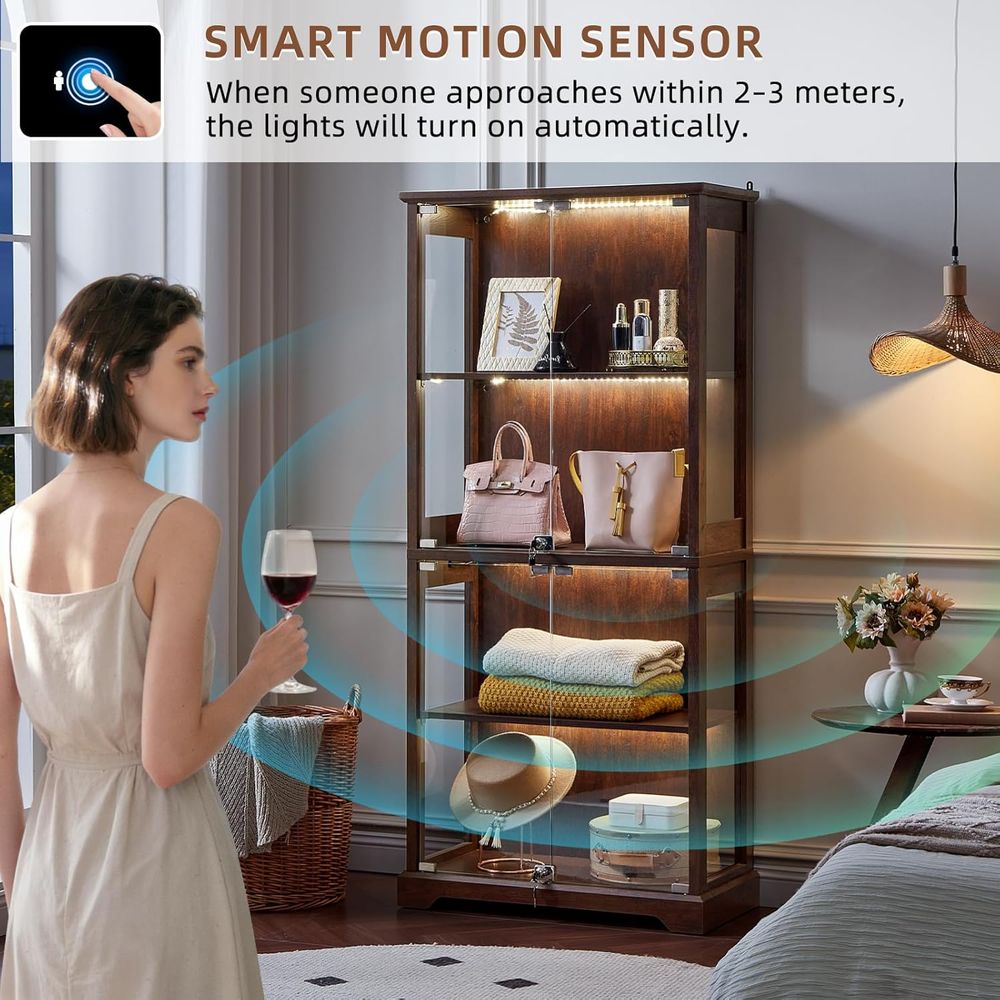 Walnut Glass-Door Display Cabi - Motion Sensor Light incelemesi ve fiyatı