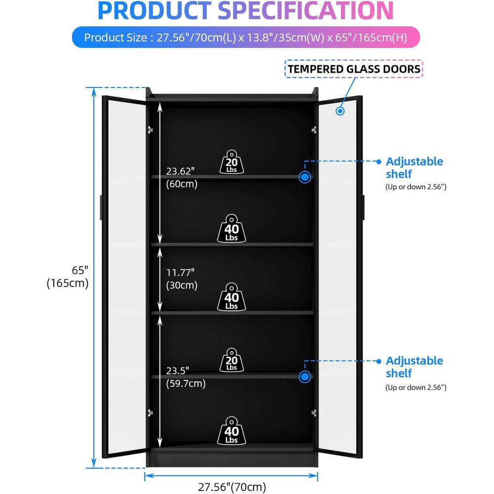 65 Glass Curio Cabinet with 5- - Motion Sensor Light incelemesi ve fiyatı