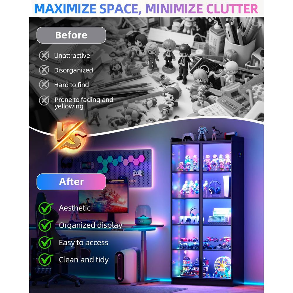65 Glass Curio Cabinet with 5- - Motion Sensor Light incelemesi ve fiyatı