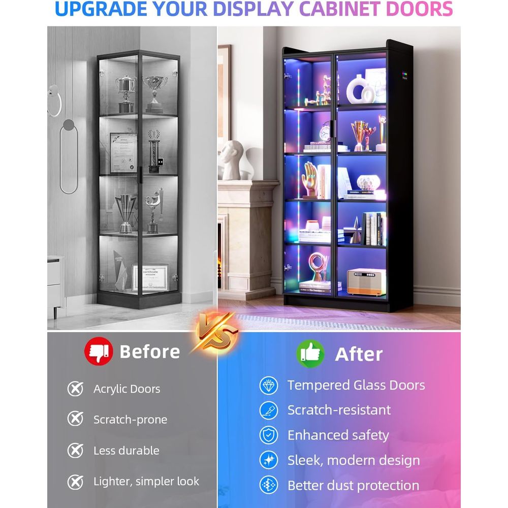 65 Glass Curio Cabinet with 5- - Motion Sensor Light incelemesi ve fiyatı