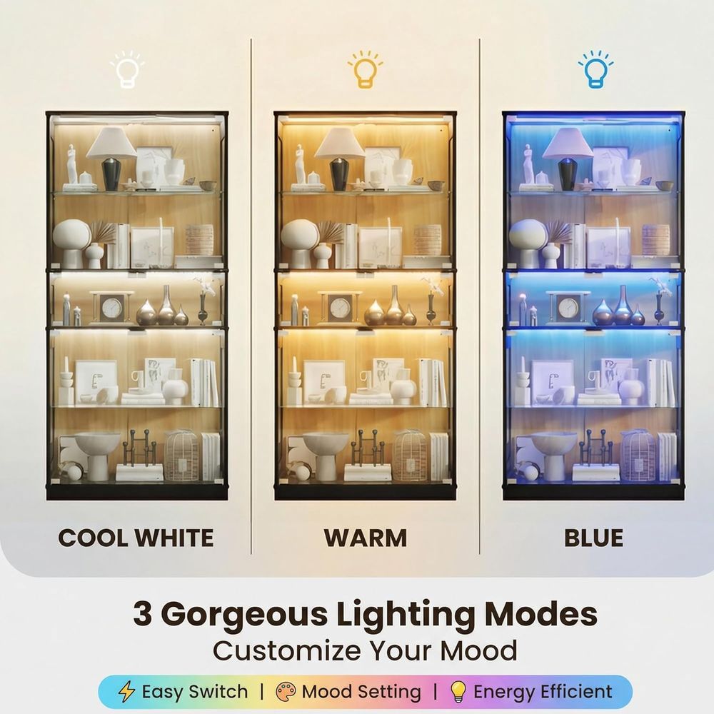 5-Shelf LED Lighted Glass Disp - Motion Sensor Light incelemesi ve fiyatı